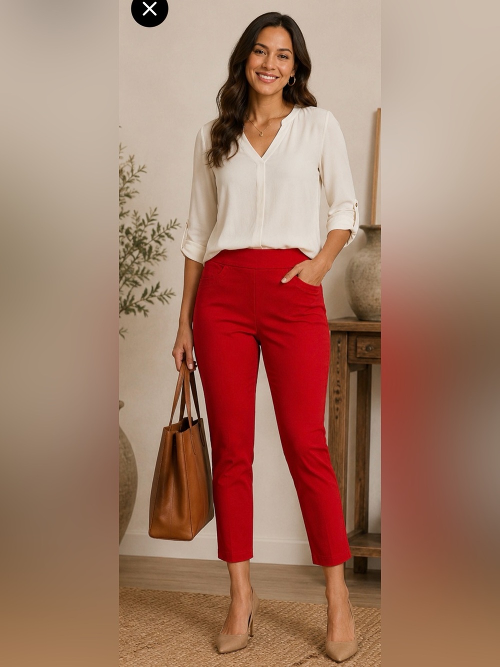 Briggs Red Pull On Ankle Pants Plus Size 24W Stretch Career Casual Chic
